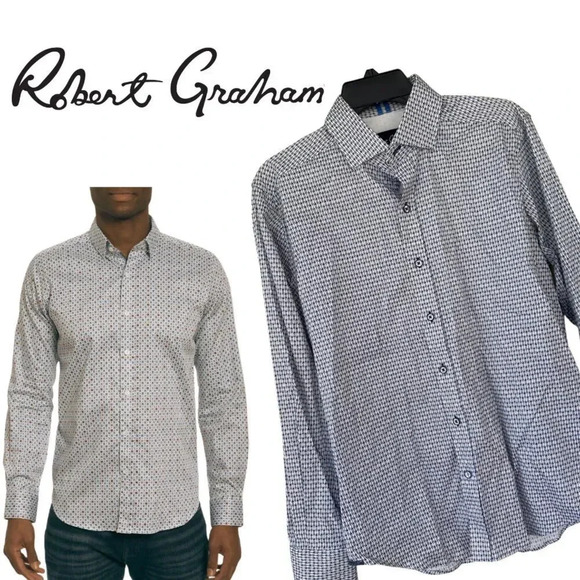 Robert Graham, Long Sleeve Button Down Shirt, Blue, White - Picture 1 of 9